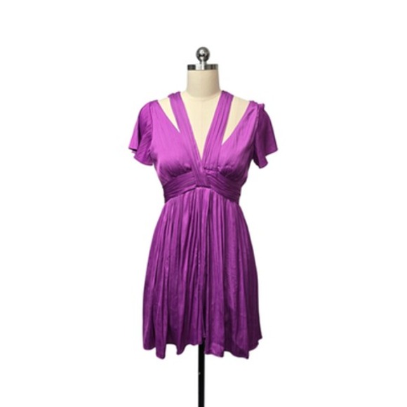 Anthropologie Dresses & Skirts - Anthropologie Dress‎ Womens 0 Purple Cutout Shoulder V Neck Pleated Cocktail